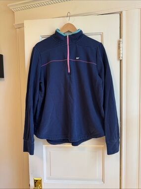 Vineyard vines Navy Half-Zip Pullover with Pink Accents